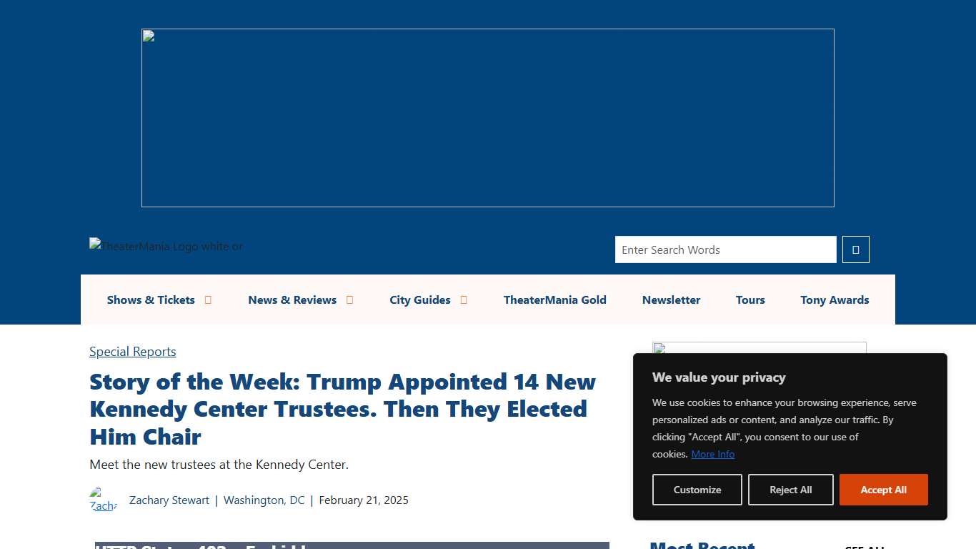 Story of the Week: Trump Appointed 14 New Kennedy Center Trustees. Then They Elected Him Chair - TheaterMania.com