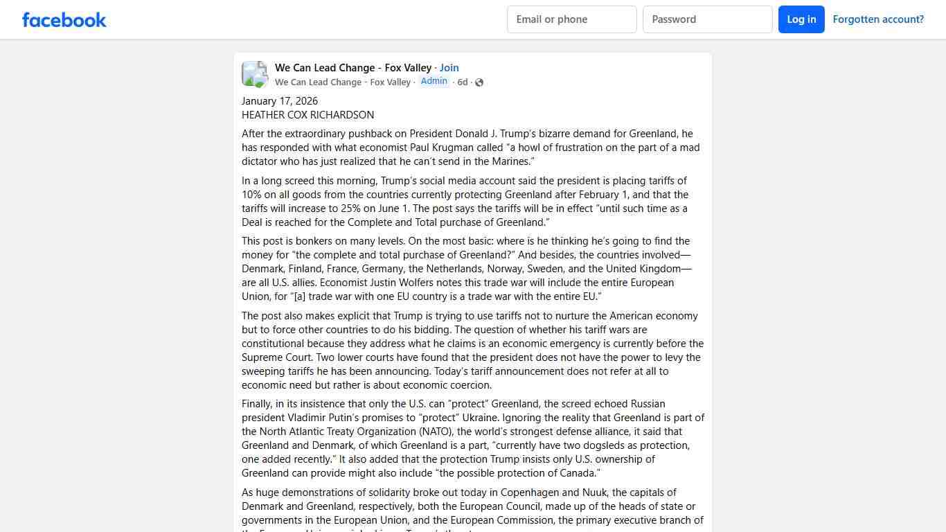 We Can Lead Change - Fox Valley January 17, 2026 Facebook